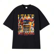 Camisetas de meme de esteroides fuera de bolsillo, divertidas, tomo creatina, camiseta de gimnasio para hombres y mujeres, camisetas casuales de manga corta hip hop - Negro - Ver 1