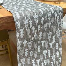 1 pieza Camino de mesa serie árbol de Navidad con copos de nieve y piñas de 270cm*28cm, decorativo rectangular de estilo lino simple para uso en comedor, fiesta y hogar en invierno - Gris - Ver 3