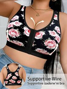 Plus Size Women's Wireless Bra, Breathable Non-Slip Front Closure Lift & Support, Adjustable Straps, Seamless For Daily Wear - Black - View 6