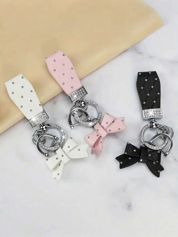 Cute Car Key Chain, Rhinestone Bow Tie Key Chain, Elegant Luxury Girl Car Key Pendant, Fashionable Women's Car Accessories, RV Interior Parts And Accessories
