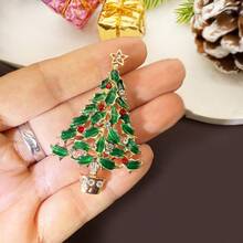 Damska broszka z kryształkami w kształcie choinki, modna, idealna do noszenia na co dzień - drzewko świąteczne - Zobacz 3