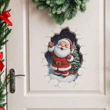Pegatina de vinilo extraíble de Papá Noel rompiendo la pared para decoración navideña del hogar y la sala de estar, fácil de aplicar, pegatinas navideñas brillantes de PVC para la sala de estar, el dormitorio y la decoración del hogar