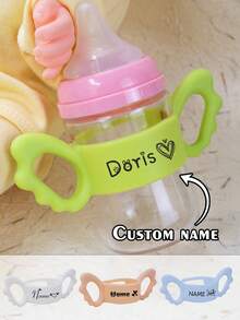 Custom Silicone Bottle Cover, Personalized Wing Design, Customized Text Handle, Customizable Feeding Bottle Accessory, New Mom Birthday Gift, Boy,Girl - Style C - View 2