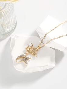 1pc Fashionable European & American Cute Owl Shaped Pendant Necklace With Transparent Rhinestones, Suitable For Women's Daily Wear