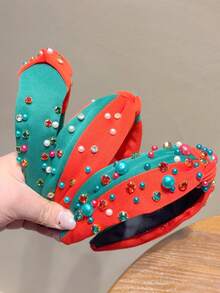 1pc Women's Christmas Pearl Headband, Rhinestone Decorated, Creative & Versatile Hair Accessory, Hair Band Hair Hoop