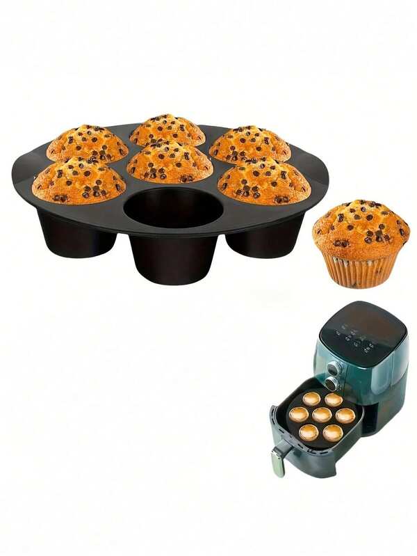 1 pieza/2 piezas Molde de silicona para magdalenas de 7 tazas para freidora de aire, bandeja antiadherente para cupcakes para horno de microondas, accesorios de cocina