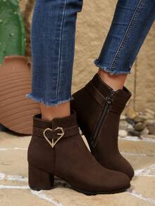 女士厚底圆头侧拉链纯色时尚冬靴，防滑保暖，秋冬款 - 咖啡棕 - 查看 7