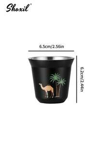 shoxil 1 Cốc cà phê bằng thép không gỉ 80ml, Cốc cà phê kiểu Ả Rập, Cốc trà, Cốc nước, Cốc espresso, Cốc trang trí, Cốc họa tiết cây dừa và lạc đà, Đen/Trắng, Dùng cho gia đình, văn phòng, nhà hàng, sân trong, cắm trại - Tách - Xem 8