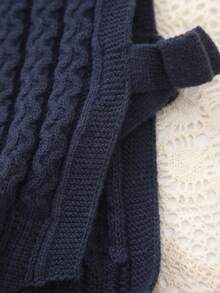 Girls' Round Neck Knitted Vest With Bow Design, Solid Color, Spring/Summer/Autumn - Royal Blue - View 4