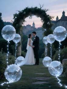 10个LED气球串灯，透明泡泡球设计，迷人的LED发光泡泡球搭配冷白色灯串，适合生日、婚礼、周年纪念日、情人节和圣诞节装饰、夏季海滩派对装饰、生日气球、室内派对装饰。 - 白色 - 查看 4