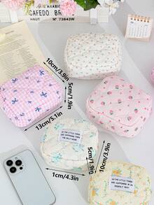 1 Pieza Monedero mini lindo acolchado de espuma con estampado de cereza, bolsa suave de tela para almacenar toallas sanitarias, bolsa organizadora de cosméticos con estampado de cuadrícula, bolsa de almacenamiento para auriculares Bluetooth con lazo, regalo de Navidad, esencial de viaje, embrague / bolso pequeño, organizador de maquillaje, organizador de maquillaje, bolsa, soporte para brochas, mini bolsa, bolsa de gran capacidad, regalo para mujeres, regalo de Navidad, ideas de regalo para mujeres