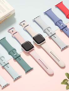 1件中性時尚休閒純色矽膠蝴蝶扣錶帶，適用於 38mm 40mm 41mm 45mm 46mm 44mm 42mm 49mm，柔軟舒適防水腕帶，相容 Series SE 8/7/6/5/4/3/2/1，智慧手錶錶帶替換配件 - 薰衣草灰 - 查看 5