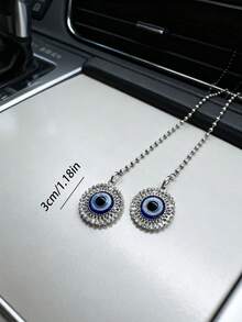 Pendentif de rétroviseur de voiture entièrement serti de strass, forme d'œil de diable creux, accessoire décoratif - Taille Unique - Voir 5