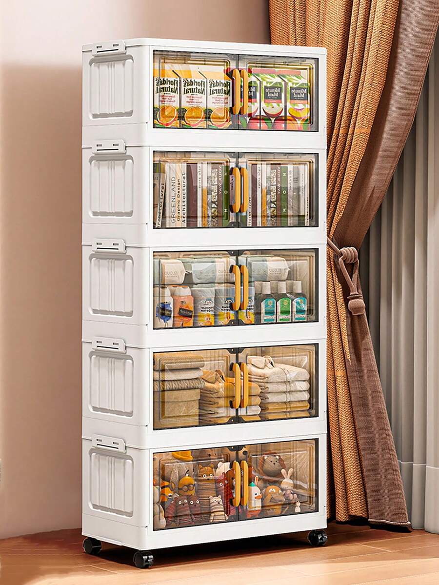 1pc 38cm/14.96in Wide Plastic Storage Cabinet, Small Foldable Storage Box, Kitchen Dining Utensil Cabinet, Kitchen Organizer Rack, Living Room Toy Cabinet, Slim Gap Organizer, Kitchen Slim Storage Cabinet, Christmas Gift, Storage Box, Under Bed Storage - Clear - View 1