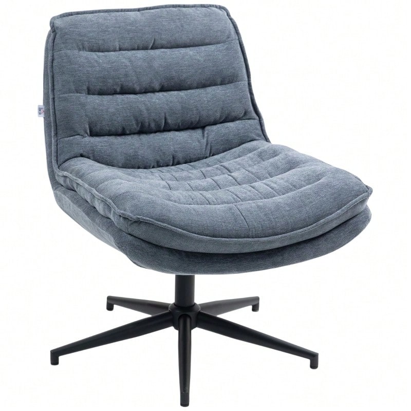 Office Chair, Desk Chair Without Armrests With A Wide Seat, Height-Adjustable, Cross-Legged Chair, Double-Layered Thick Swivel Chair With A Linen Look, For Home Office, Dark Grey - Grey - View 1