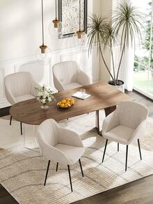 Goeurvant Contemporary Vertical-Stripe Upholstered Dining Chairs With Armrests & Metal Legs For Dining Room, Kitchen, Living Room - Set Of 2 / Set Of 4 / Set Of 6 - Beige - Beige - View 2