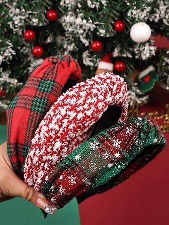 3件套优雅圣诞设计女士时尚打结发箍、发带、发圈发饰