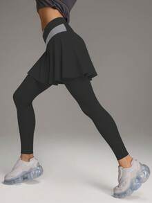 Soyun 女士抓绒拼色短裙裤冬季保暖日常健身裙裤