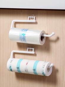 1个塑料壁挂式厨房纸巾架 - 也可作卫生纸架、保鲜膜收纳架、抹布整理架 - 节省空间的浴室配件