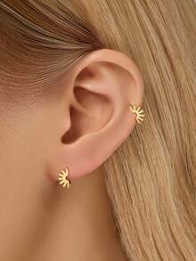 1 Stück 925 Sterling Silber asymmetrische Sonnenblumen Ohrringe, erhältlich in links und rechts Ausführungen, stilvolle und einfache, geeignet für den täglichen Gebrauch von Frauen (1 Stück, nicht 1 Paar)