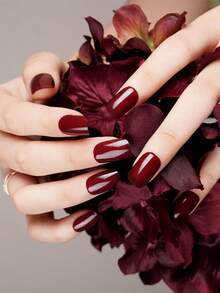 1 Box Of 20pcs Natural, Long-Lasting, Classic Burgundy Solid Color UV Gel Nail Polish Stickers, Easy To Apply And Remove