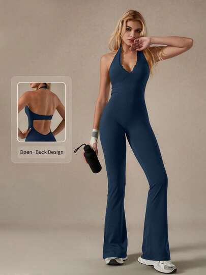 Este mono sin espalda presenta un diseño de cuello en V y pernera acampanada, que acentúa las líneas de tu espalda y muestra un aspecto elegante y refinado.