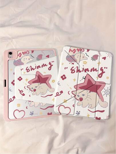 1 Piece, Cute Star Cat Double-Sided Print Tablet Cover, 3+Y Foldable Rotating Anti-Bend Transparent Acrylic Hard Shell, Thick Silicone Corner Drop Protection Design, Supports Auto Sleep/Wake Function, Compatible With IPad 10/9, IPad Air 7 2025, IPad 11 2025 Models, Equipped With Pen Slot, Non-Magnetic Cover, Supports Multi-Angle Stand, Essential Protective Cover Accessory For Office And Study