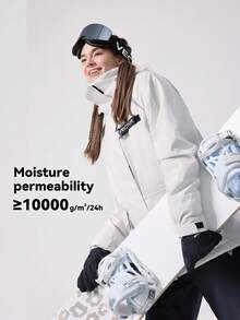VECTOR MOTION 撞色连帽滑雪服，男女通用，加厚，耐磨，弹力轻盈抓绒面料，适合单板/双板滑雪，白色冬季运动 - 白色 - 查看 9