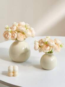 Bình gốm mini đựng hoa giả, trang trí nhà thẩm mỹ màu kem, hoa giả nhỏ để trên kệ phòng khách, bàn làm việc, phòng ngủ, đám cưới, đồ trang trí giữa bàn kiểu nông trại - trắng - Xem 9