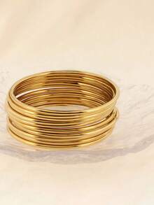 1-12pcs Vintage Minimalist Gold/Silver Round Metal Stackable Bangle Bracelets