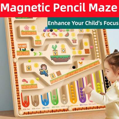 Laberinto magnético de números de colores (para niños de 3+ años) Tablero de rompecabezas Montessori para aprender a contar, opción principal para regalos de Navidad/cumpleaños/Halloween para niños y niñas pequeños