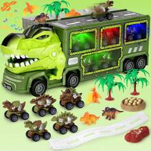Dinosaur Toy Truck,Tyrannosaurus Rex Dinosaur Transport Toy Truck,Including 8 Dinosaur Toy Images, For Boys And Girls To Play,3-5 Years Old Birthday Fun Jurassic Gifts - 軍綠色 - 查看 2