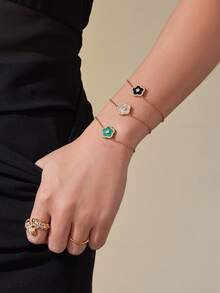 1pc 18K Gold Plated Stainless Steel 5-Leaf Flower Cubic Zirconia Necklace & Bracelet Jewelry Set, Suitable For Daily Wear And Gifting, Valentine's Day, Birthday, Mother's Day