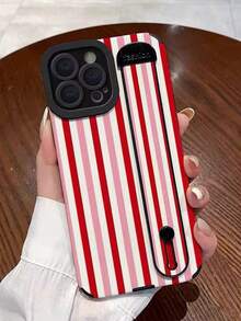 1pc Red & White Striped Textured Wristband, Colorful Pattern Phone Case, Shock-Absorbing Protective CoCompatible With Applephone 11, 12, 13, 14, 12 Pro Max, 13 Pro Max, 15, 15 Pro, 15 Plus, 15 Pro Max, 16, 16 Pro, 16 Plus, 16 Pro Max, 17, 17 Pro, 17 Air, 17 Pro Max, Holiday Gift - Multicolor - View 4