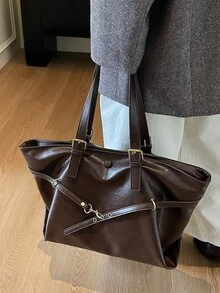 时尚、多功能、优雅的全新设计简约潮流单肩腋下托特包，休闲通勤商务高端托特包 - 彩色 - 查看 1