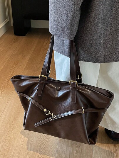 时尚、多功能、优雅的全新设计简约潮流单肩腋下托特包，休闲通勤商务高端托特包