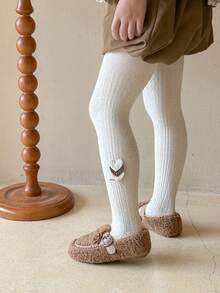1双女童心形贴片紧身裤，针织面料，甜美复古风格，适合日常上学和休闲的儿童紧身裤 - 白色 - 查看 5