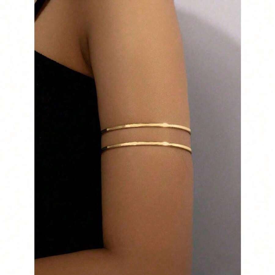 1pc Fashionable Metal Geometric Hollow Out Wire Opening Armband, Exaggerated & Unique - 金色 - 查看 1