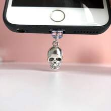 1pc Alloy Skull Phone Dust Plug - Decorative Protective Cover Compatible With IPhone And Type-C Charging Port, Gothic Style Dust Plug Pendant, Ideal Gift For Friends And Halloween - Multicolor - View 2