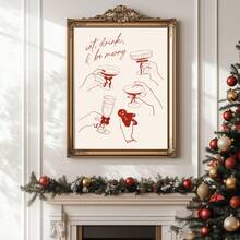 1 pieza Póster de impresión de bebida navideña sin marco, decoración de carrito de bar de vacaciones, impresión de brindis, comer, beber y ser feliz, pintura de arte de pared de lienzo para sala de estar, dormitorio, decoración de dormitorio, póster divertido, decoración de pared, impresiones de dormitorio, arte de bebida navideña, decoración de carrito de bar, póster de cóctel navideño, impresión de alegría festiva