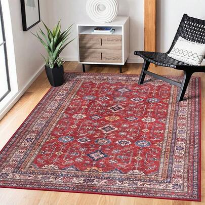 1pc Luxury Moroccan Minimalist Design Carpet, Vintage European-American Style Soft Faux Wool Area Rug, Suitable For Outdoor, Entryway, Living Room, Bedroom, Machine Washable, All Season, Large Size Doormat, Home Decor