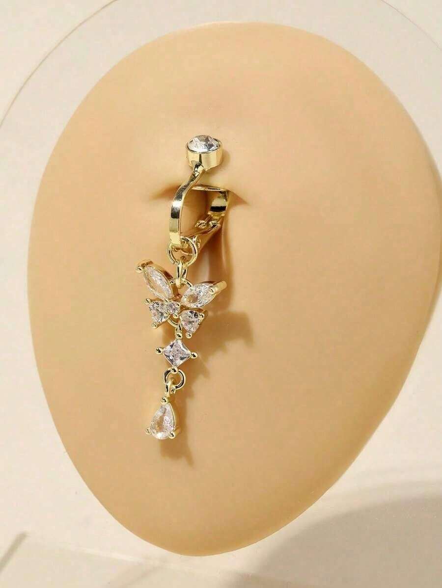 1pc Butterfly Design Fake Piercing Navel Ring Jewelry For Women