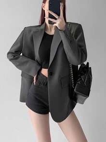 Blazer con solapa entallada para mujer para primavera y otoño: una prenda exterior casual que combina un estilo único con versatilidad