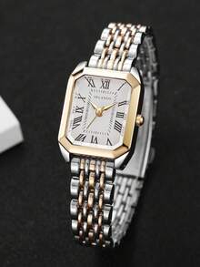 1 Đồng hồ đeo tay thạch anh cổ điển thanh lịch dành cho nữ, mặt vuông có số La Mã, dây đeo bằng thép không gỉ - Nhiều màu - Xem 4