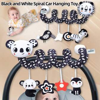 1 Stück schwarz-weiße Spirale Hängedekoration, Baby Autositz Beruhigungsspielzeug mit süßem Tiermotiv, bewegliches Spielzeug geeignet als Geschenk für Neugeborene