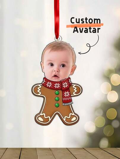 1pc Custom Christmas Ornament, Personalized With Your , Gingerbread Man Themed Design, Clear Acrylic Material & HD Printing, Lightweight & Shatter-Resistant, Suitable For Christmas Tree Hanging/Home Shelf Decor, Ideal For Families/Pet Lovers/Gift Shoppers, Perfect For 2025 Christmas