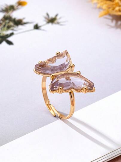 1pc Elegant Luxurious Butterfly Resin Ring, Versatile For Party, Holiday And Daily Wear
