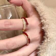 6pcs Red Glazed Open Ring, Luxury Niche High-End Vintage Finger Rings, Suitable For Stacking