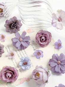40 bông - Bộ hoa giả Flowereroyal, hoa lụa màu tím hỗn hợp, hoa thược dược và hoa hồng có cuống, thích hợp để tự làm bó hoa cưới, tiệc mừng em bé, cắm hoa, trang trí bàn tiệc, trang trí nhà cửa. - Màu tím - Xem 9