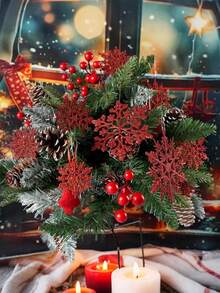 MEHELANY 12/6/3件装闪光雪花，圣诞树装饰品，带绳冬季雪花挂饰，圣诞悬挂雪花，适用于圣诞树、生日礼物、婚礼、新年派对、婚礼、生日、家居圣诞树、窗户、门等装饰，DIY圣诞花环，工艺品，节日和家居装饰 - 紅色 - 查看 4